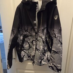 Aape By BATHING Men's Black & White Graphic Raincoat with Hood